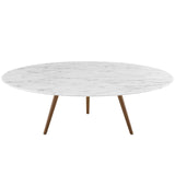 Lippa 47" Round Artificial Marble Coffee Table with Tripod Base Walnut White EEI-3669-WAL-WHI