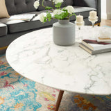 Lippa 47" Round Artificial Marble Coffee Table with Tripod Base Walnut White EEI-3669-WAL-WHI