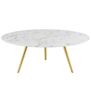 Lippa 40" Round Artificial Marble Coffee Table with Tripod Base Gold White EEI-3672-GLD-WHI