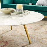 Lippa 40" Round Artificial Marble Coffee Table with Tripod Base Gold White EEI-3672-GLD-WHI