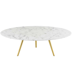 Lippa 47" Round Artificial Marble Coffee Table with Tripod Base Gold White EEI-3673-GLD-WHI