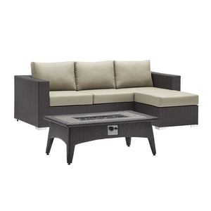 Convene 3 Piece Set Outdoor Patio with Fire Pit Espresso Beige EEI-3724-EXP-BEI-SET