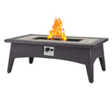 Convene 3 Piece Set Outdoor Patio with Fire Pit Espresso Beige EEI-3724-EXP-BEI-SET