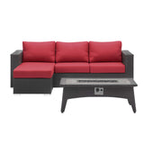 Convene 3 Piece Set Outdoor Patio with Fire Pit Espresso Red EEI-3724-EXP-RED-SET