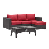 Convene 3 Piece Set Outdoor Patio with Fire Pit Espresso Red EEI-3724-EXP-RED-SET