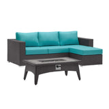 Convene 3 Piece Set Outdoor Patio with Fire Pit Espresso Turquoise EEI-3724-EXP-TRQ-SET