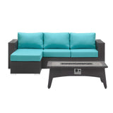 Convene 3 Piece Set Outdoor Patio with Fire Pit Espresso Turquoise EEI-3724-EXP-TRQ-SET