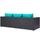 Convene 3 Piece Set Outdoor Patio with Fire Pit Espresso Turquoise EEI-3724-EXP-TRQ-SET