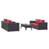 Convene 4 Piece Set Outdoor Patio with Fire Pit Espresso Red EEI-3725-EXP-RED-SET