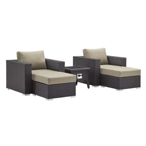 Convene 5 Piece Set Outdoor Patio with Fire Pit Espresso Beige EEI-3726-EXP-BEI-SET