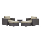 Convene 5 Piece Set Outdoor Patio with Fire Pit Espresso Beige EEI-3726-EXP-BEI-SET