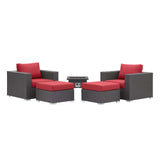 Convene 5 Piece Set Outdoor Patio with Fire Pit Espresso Red EEI-3726-EXP-RED-SET