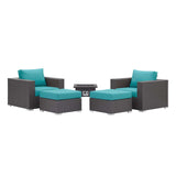 Convene 5 Piece Set Outdoor Patio with Fire Pit Espresso Turquois EEI-3726-EXP-TRQ-SET