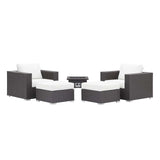 Convene 5 Piece Set Outdoor Patio with Fire Pit Espresso White EEI-3726-EXP-WHI-SET