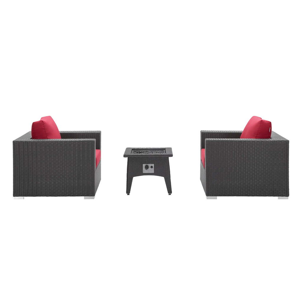 Convene 3 Piece Set Outdoor Patio with Fire Pit Espresso Red EEI-3727-EXP-RED-SET