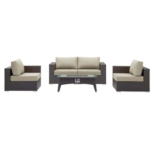 Convene 5 Piece Set Outdoor Patio with Fire Pit Espresso Beige EEI-3728-EXP-BEI-SET