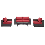 Convene 5 Piece Set Outdoor Patio with Fire Pit Espresso Red EEI-3728-EXP-RED-SET