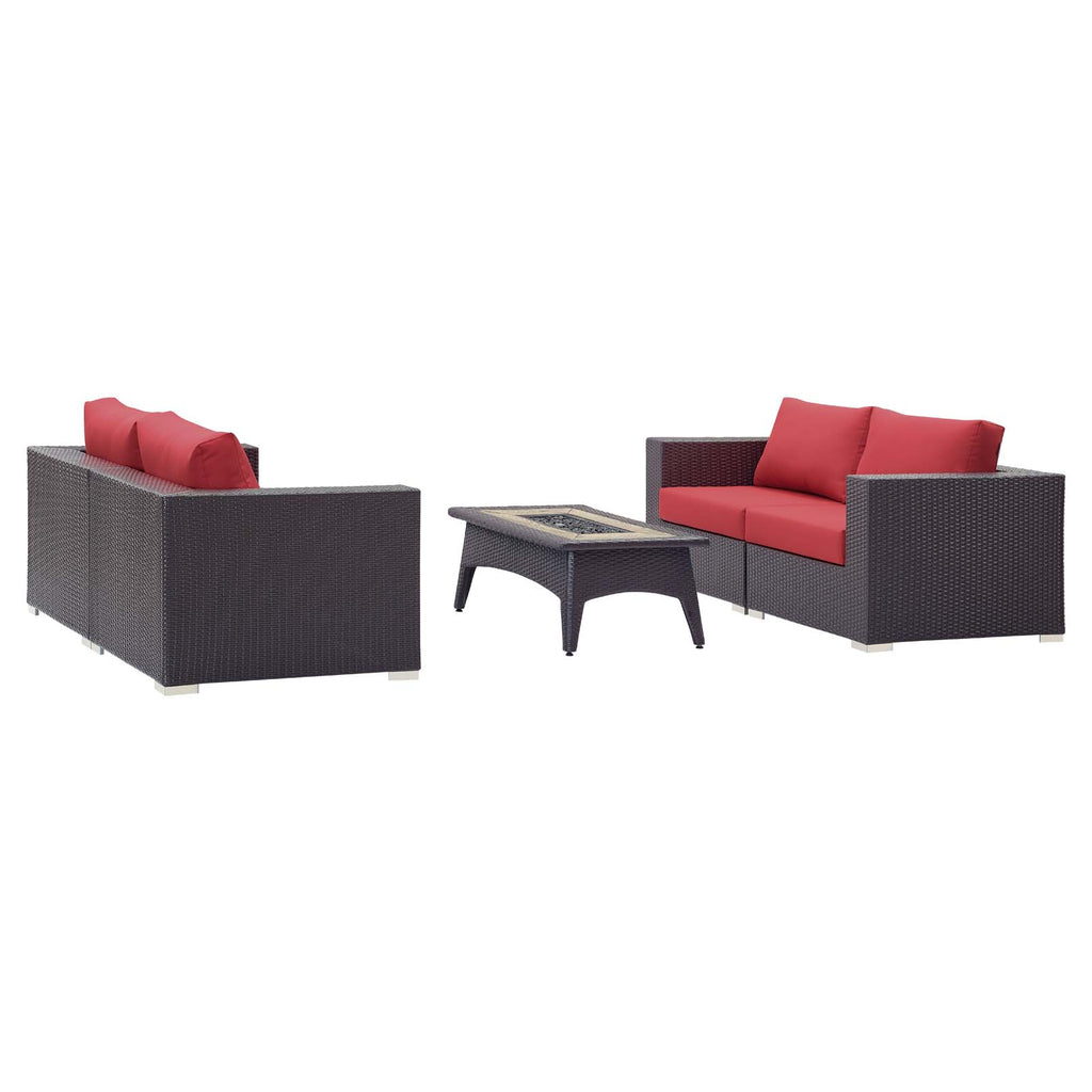 Convene 5 Piece Set Outdoor Patio with Fire Pit Espresso Red EEI-3728-EXP-RED-SET