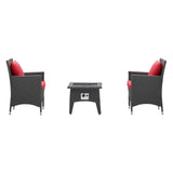 Convene 3 Piece Set Outdoor Patio with Fire Pit Espresso Red EEI-3729-EXP-RED-SET