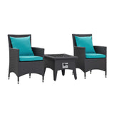 Convene 3 Piece Set Outdoor Patio with Fire Pit Espresso Turquoise EEI-3729-EXP-TRQ-SET