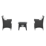 Convene 3 Piece Set Outdoor Patio with Fire Pit Espresso White EEI-3729-EXP-WHI-SET