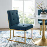 Privy Gold Stainless Steel Upholstered Fabric Dining Accent Chair Gold Azure EEI-3743-GLD-AZU