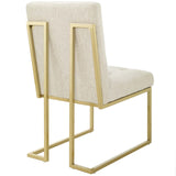 Privy Gold Stainless Steel Upholstered Fabric Dining Accent Chair Gold Beige EEI-3743-GLD-BEI
