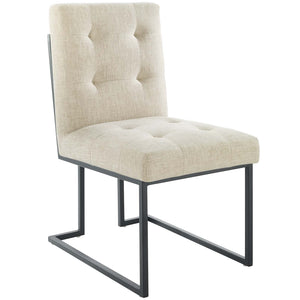 Privy Black Stainless Steel Upholstered Fabric Dining Chair Black Beige EEI-3745-BLK-BEI