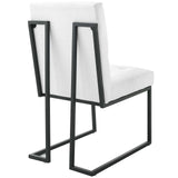 Privy Black Stainless Steel Upholstered Fabric Dining Chair Black White EEI-3745-BLK-WHI