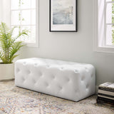 Amour 48" Tufted Button Entryway Faux Leather Bench White EEI-3767-WHI