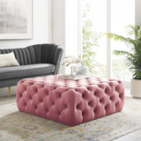 Amour Tufted Button Large Square Performance Velvet Ottoman Dusty Rose EEI-3774-DUS