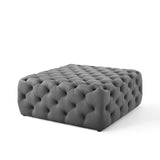 Amour Tufted Button Large Square Performance Velvet Ottoman Gray EEI-3774-GRY