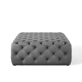 Amour Tufted Button Large Square Performance Velvet Ottoman Gray EEI-3774-GRY