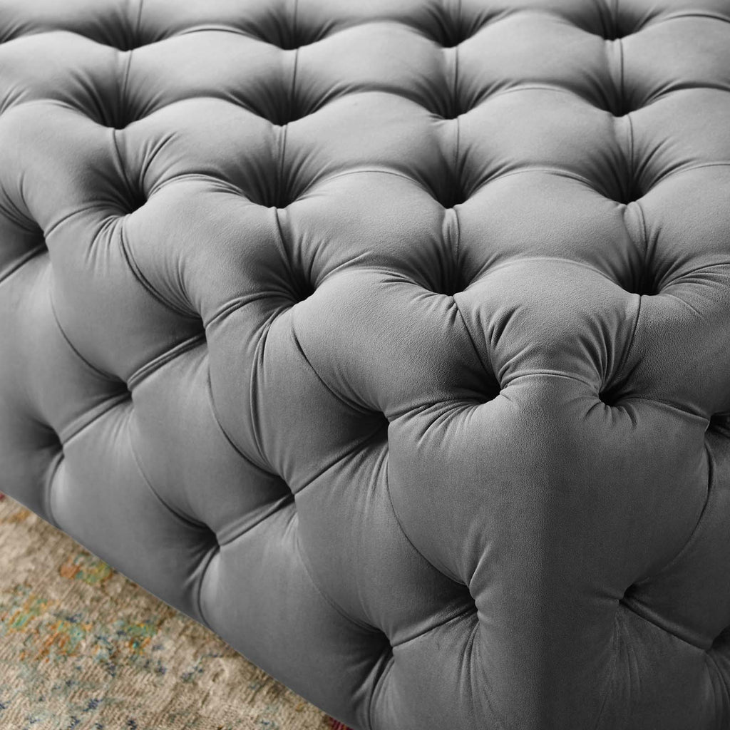Amour Tufted Button Large Square Performance Velvet Ottoman Gray EEI-3774-GRY
