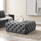 Amour Tufted Button Large Square Performance Velvet Ottoman Gray EEI-3774-GRY
