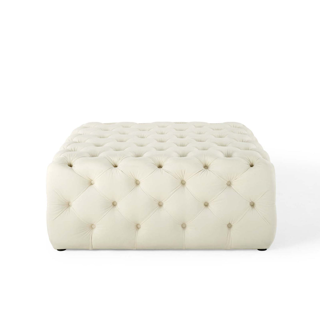 Amour Tufted Button Large Square Performance Velvet Ottoman Ivory EEI-3774-IVO