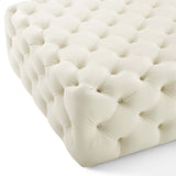 Amour Tufted Button Large Square Performance Velvet Ottoman Ivory EEI-3774-IVO