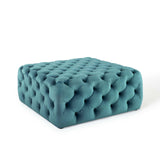 Amour Tufted Button Large Square Performance Velvet Ottoman Sea Blue EEI-3774-SEA