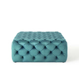 Amour Tufted Button Large Square Performance Velvet Ottoman Sea Blue EEI-3774-SEA