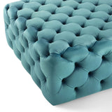 Amour Tufted Button Large Square Performance Velvet Ottoman Sea Blue EEI-3774-SEA