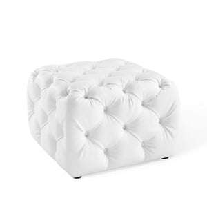 Amour Tufted Button Square Faux Leather Ottoman White EEI-3775-WHI