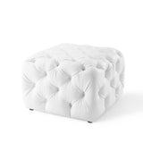 Amour Tufted Button Square Faux Leather Ottoman White EEI-3775-WHI