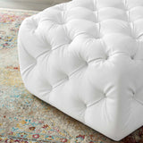 Amour Tufted Button Square Faux Leather Ottoman White EEI-3775-WHI