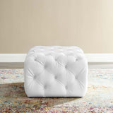 Amour Tufted Button Square Faux Leather Ottoman White EEI-3775-WHI