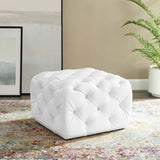 Amour Tufted Button Square Faux Leather Ottoman White EEI-3775-WHI