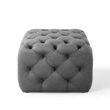 Amour Tufted Button Square Performance Velvet Ottoman Gray EEI-3776-GRY