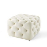 Amour Tufted Button Square Performance Velvet Ottoman Ivory EEI-3776-IVO