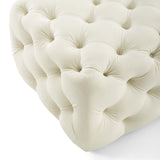 Amour Tufted Button Square Performance Velvet Ottoman Ivory EEI-3776-IVO