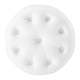 Amour Tufted Button Round Faux Leather Ottoman White EEI-3777-WHI