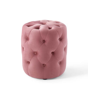 Amour Tufted Button Round Performance Velvet Ottoman Dusty Rose EEI-3778-DUS